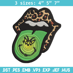 Leopard Lips Grinch Tongue Embroidery design, Grinch Embroidery, Grinch design, Embroidery file, Instant download.