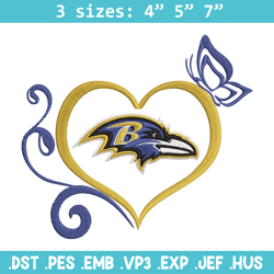 Baltimore Ravens Heart embroidery design, Baltimore Ravens embroidery, NFL embroidery, logo sport embroidery.