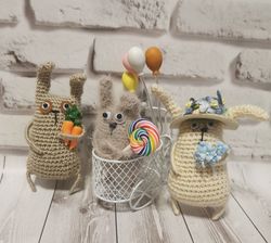 Knitted bunny set , Easter knitted bunny, Easter crochet bunny, Soft knitted bunny, gift for mom