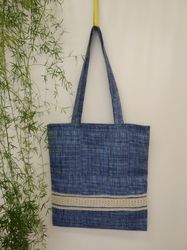 Tortoise Daily Canvas Bag, Plastic Reduction, Environmental Protection, Love the Earth, blue tote bag with a pocket