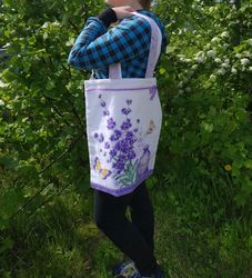 Canvas bag tote bag environmental protection bag stacking bag, Strong reusable tote bag with lavender, eco friendly