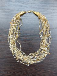 Beige small delicate airy layered necklace made of beads with citrine, crocheted, a decoration for every day