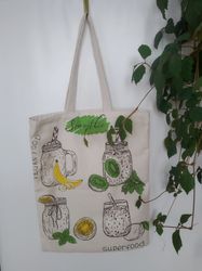 Strong reusable beige tote bag, eco friendly, cotton canvas bag with a pocket