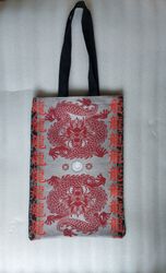 Durable Reusable Tote Bag with Dragon, Eco-friendly Shopping Bag Made of Cotton, a black bag with a pocket
