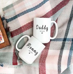 parents cecamic mug| baby shower gift| birth announcement| new baby gift| gift for new mom| mom and dad mugs