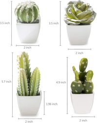 Artificial Mini Succulent & Cactus Plants in White Cube-Shaped Pots for Home Decor, Set of 4