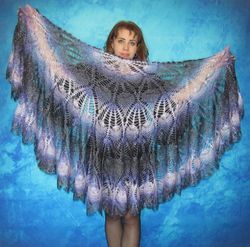 Bright lilac crochet Russian Orenburg shawl, Warm wool wrap, Goat down stole, Handmade cape, Cover up, Kerchief, Scarf