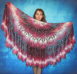 Red crochet warm Russian shawl, Goat down Orenburg stole, Handmade shoulder cape, Wool wrap, Kerchief, Bridal cover up