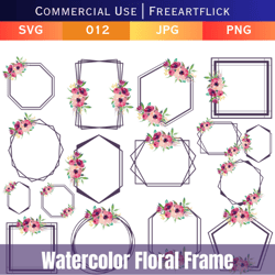 Watercolor Floral Frame,  Watercolor Flower Wreath Clipart