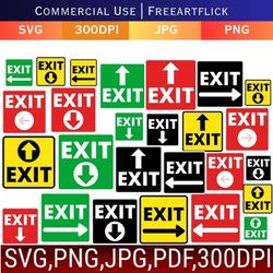Exit Sign SVG Bundle, Door Sign, Emergency Poster SVG, Business Entrance Exit Signage Warning, Digital download