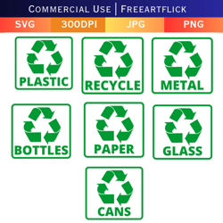 Recycling Bin Signs, Trash Can Decals svg, Recycle Paper, Plastic, Cans, Bottles, glass with metal, Recycle Decal File