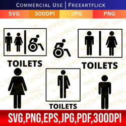 Toilet Sign Cut Files, Restroom Symbol Clip Art, Bathroom SVG, restroom door sign, Digital Clipart