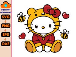 Kitty Winnie Pooh Svg, Valentine's Day Svg, kawaii Valentine Svg, Kawaii Svg, Cricut, Silhouette Vector