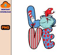 Love Cat In The Hat Png, Dr. Seuss Png,Red Fish Png, Happy Valentine Day Png, Dr.Seuss Day