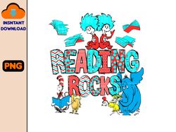 reading rocks png, cat in the hat png, dr suess day png,the lorax png, thing 1 thing 2 png,horton png, sam i am png