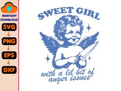sweet girls with anger issues svg, retro unisex adult svg, vintage angel svg, nostalgia svg, relaxed svg