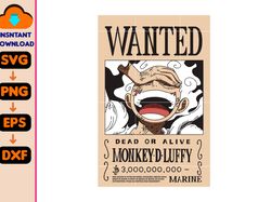 Luffy Wanted Poster Svg, One Peace Monkey D. Luffy Wanted Greeting Anime Canvas Print Wall Art Decor for Children's Room