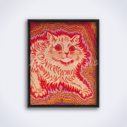 Psychedelic style Cat by Louis Wain weird psychedelic mad unusual printable art print poster Digital Download