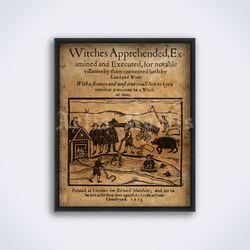 Witches apprehended Medieval witch hunting pamphlet printable art print poster Digital Download