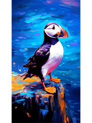 beautiful photo single atlantic puffin bird standing on the rock over the sea under a night sky 2 cl
