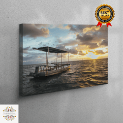 living room wall art, large canvas, large wall art, boat 3d canvas, seascape canvas decor, view canvas art, sunset wall