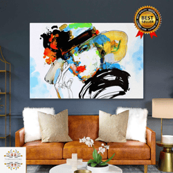 model with big hat fashion drawing with watercolor effect roll up canvas, stretched canvas art, framed wall art painting