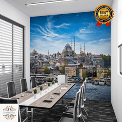 mosque wall mural, view wall painting, sea wall canvas, istanbul mural, suleymaniye mosque wall painting, turkey wall pa
