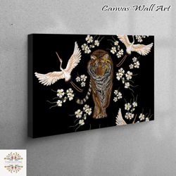 valentines day gift for him personalized, gifts, home decor canvas, contemporary art decor, japanese tiger and cranes ca