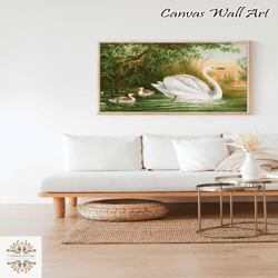 Vintage Swan Antique Bird Animal Art Oil Painting Canvas Print Poster Framed Woodland Nursery Rustic Country Farmhouse W