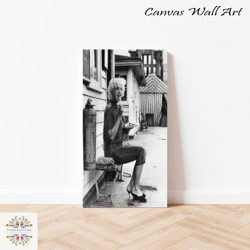 vintage woman eating lunch black white old retro photography restaurant kitchen diner wall art decor canvas frame printe