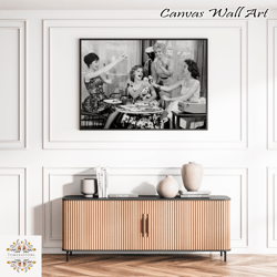 vintage women eating cupcakes black white old retro photography kitchen diner wall art decor girl friends party canvas f