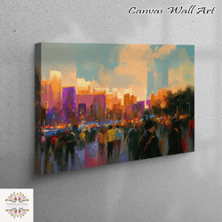 wall art canvas, 3d canvas, 3d wall art, people in a city park, contemporary wall decor, abstract city canvas art, city