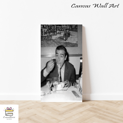 james bond eating pasta print black & white vintage retro photography restaurant kitchen diner wall art decor canvas fra