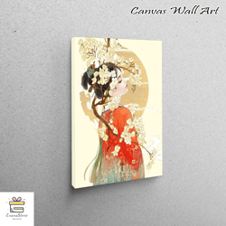 japanese canvas art, japanese canvas print, japanese woman canvas, wall hanging canvas, modern wall art, girl room canva