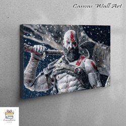 Kratos Canvas, God Of War Wall Art, Warrior Canvas, Modern Wall Art, Personalized Gift, Man Cave Table, Large Canvas, Ca
