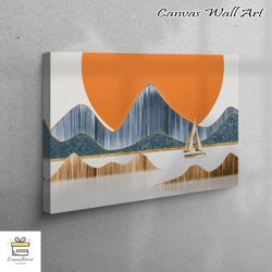 large canvas, 3d canvas, wall art, abstract landscape, landscape canvas, sun landscape canvas print, mountain view artwo