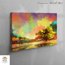large canvas, canvas home decor, living room wall art, rainy day painting, colorful canvas, oil painting print,