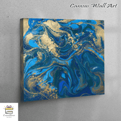 Large Wall Art, Canvas, Canvas Wall Art, Blue And Gold Wall Art, Abstract Artwork, Luxury Marble Canvas Art, Blue Marble