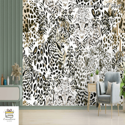 leopard wall canvas, safari animals mural, leopard wall paper, ethnic animals wallpaper, animal mural, graphic leopard w