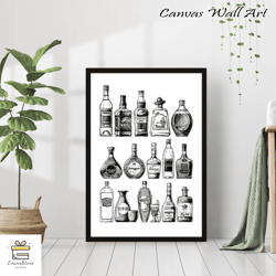 liquor drinks bottles print modern minimalist bar cart wall art retro alcohol canvas canvas framed printed trendy gin wh