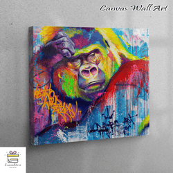 living room wall art, 3d wall art, canvas decor, abstract art canvas, abstract gorilla art canvas, thinking gorilla canv