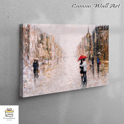living room wall art, canvas gift, large canvas, couple with red umbrella, city landscape canvas, landscape art, lovers