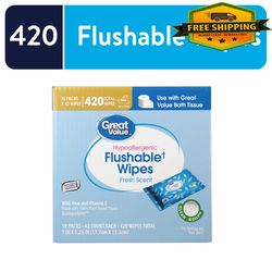 Fresh Scent Flushable Wipes, 10 Resealable Packs, 420 Total Wipes - N1116