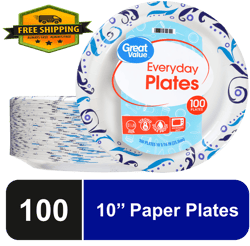 Everyday Strong, Soak Proof, Microwave Safe, Disposable Paper Plates, 10 in, Patterned, 100 Count - N1099