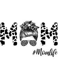 Funny Mom Life Cow Messy Bun Hair Bandana Glasses heifer mom 21,Png, Png For Shirt, Png Files For Sublimation, Digital D