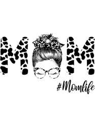Funny Mom Life Cow Messy Bun Hair Bandana Glasses heifer mom,Png, Png For Shirt, Png Files For Sublimation, Digital Down
