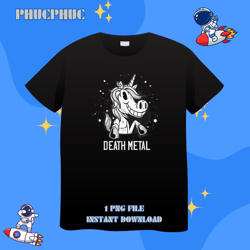 Cute Death Metal Unicorn Funny Heavy Metal T-Shirt Png, Png For Shirt, Png Files For Sublimation, Digital Download, Prin