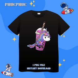Bubble Tea Tapioca Pearls Rainbow Myth Fairytale Unicorn TeePng, Png For Shirt, Png Files For Sublimation, Digital Downl