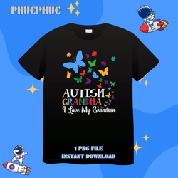 Butterfly Grandma Love Grandson Autism Awareness Kids BoysPng, Png For Shirt, Png Files For Sublimation, Digital Downloi