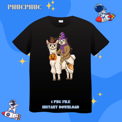 halloween sloth riding llama witch hat halloween animalpng, png for shirt, png files for sublimation, digital download,